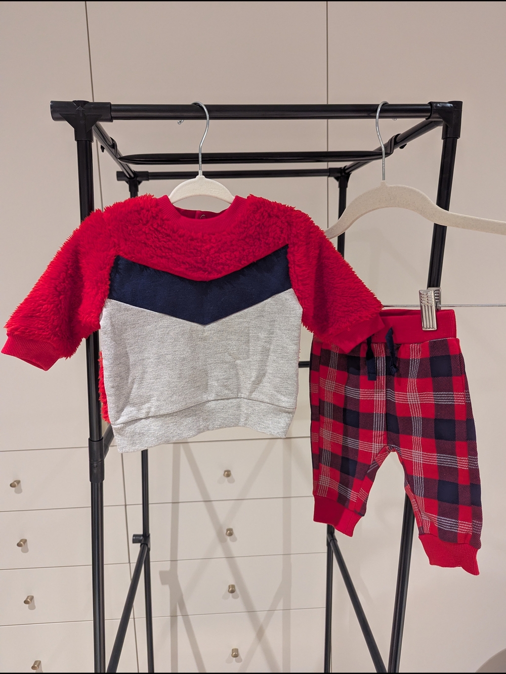 Kids Red & Gray Sherpa Pullover with Red Plaid Joggers